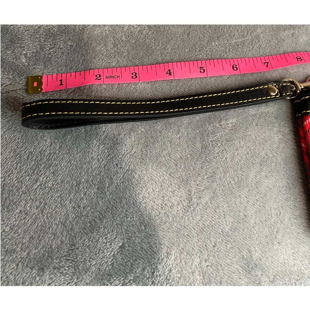 Dooney & Bourke Wristlet Red Tartan Plaid Fabric Leather Small Holiday EUC - Picture 7 of 8
